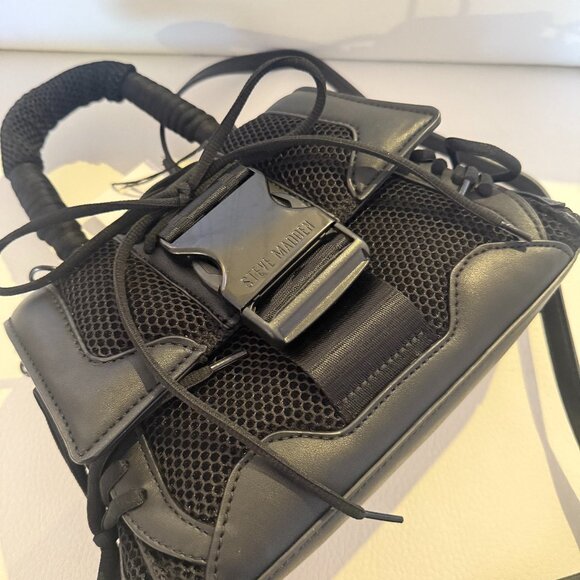 NWT STEVE MADDEN BDIEGO SATCHEL CROSSBODY BAG BLACK ATHLETIC INSPIRED - Picture 5 of 7